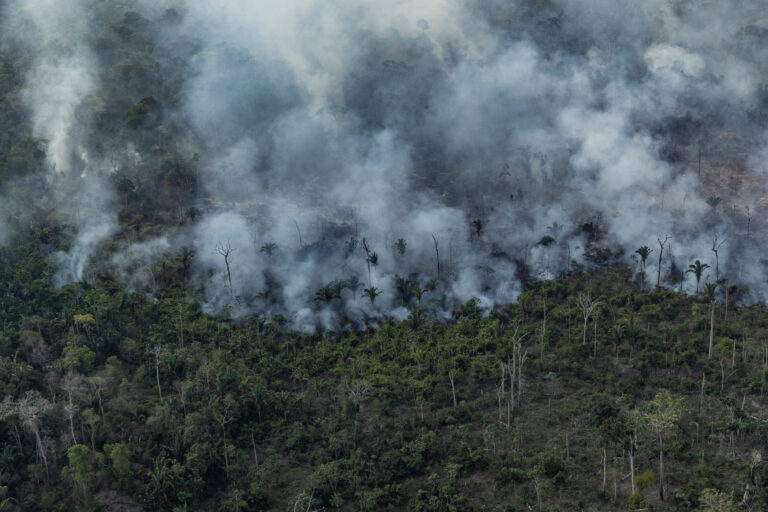 Vista aérea de um desmatamento na Amazônia para expansão pecuária, em Porto Velho, Rondônia. FOTO: © Victor Moriyama / Amazônia em Chamas